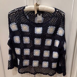 CHARLIE B Navy and White Crochet Sweater